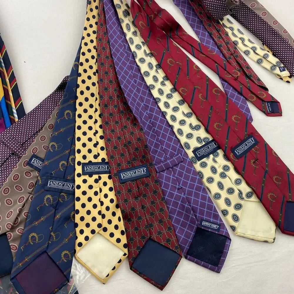 Lot of 18 LANDS END 100% Silk Neckties Rep Striped Equestrian Paisley USA VTG